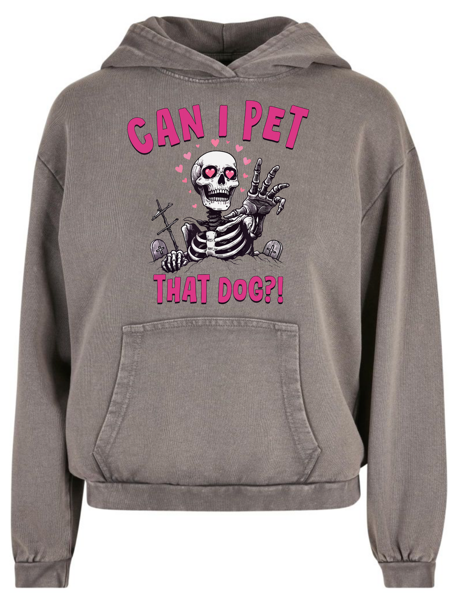 Ladies´ Acid Washed Oversize Hoodie "CAN I PET THAT DOG"