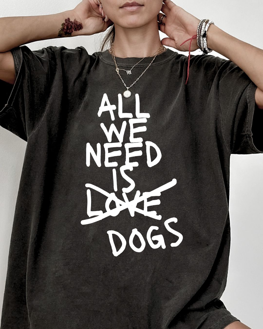 Acid Washed Heavy Oversize Shirt "ALL WE NEED"