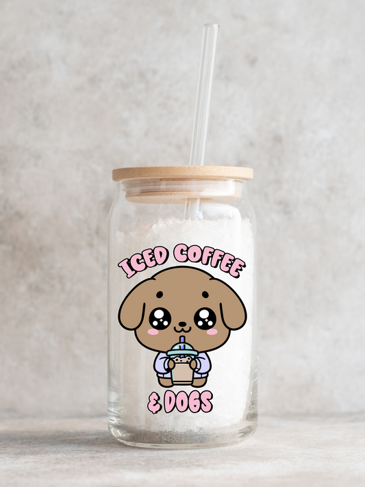 Glastumbler "ICED COFFEE & DOGS"